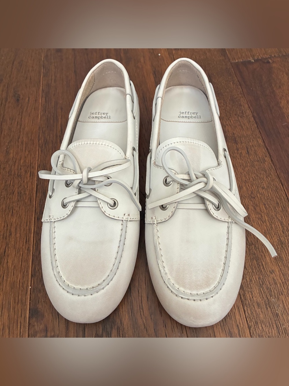 Worn once. Jeffrey Campbell JC Decks Boat Shoes Loafers Distressed White 9